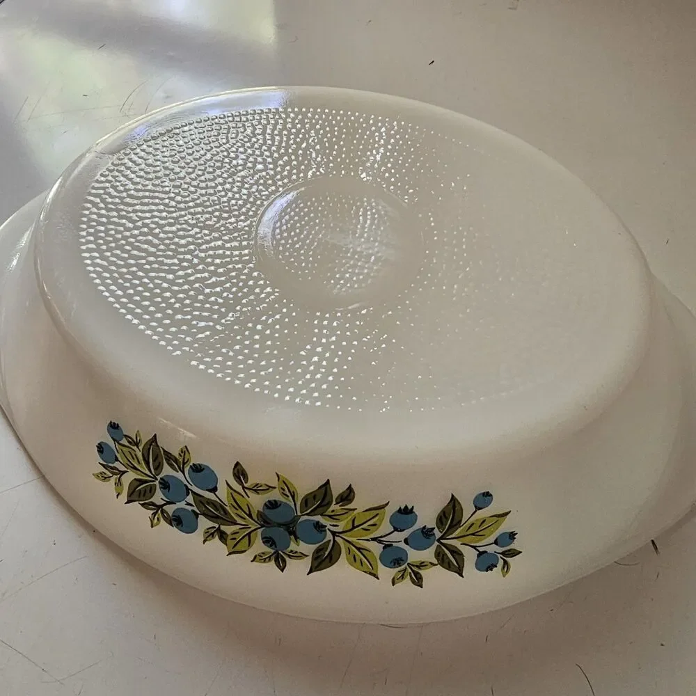 Set Of 2 Vintage Glassbake Oval Divided Dishes White Milkglass Wheat & Blueberry